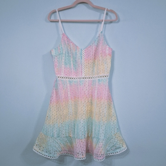 Speechless Dresses & Skirts - Pastel Fairy Dress Rainbow Lace Adjustable Straps Lined Zipper Back Pink Blue XL